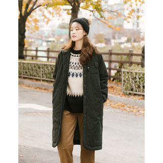 Contrast-hood Padded Coat