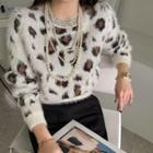 Rhinestone-trim Leopard Fluffy Sweater
