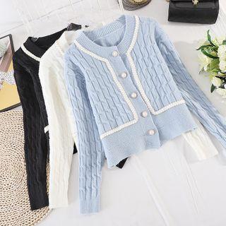 Round-neck Color Panel Long-sleeve Cardigan Jacket