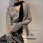 Houndstooth Blouse With Velvet Scarf