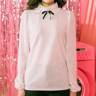 Ribbon-accent Key-hole Back Blouse