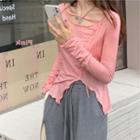 Long-sleeve Irregular Frill Trim Top