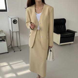 Collarless Blazer Khaki - One Size
