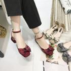 Ankle-strap Bow-accent Block-heel Sandals