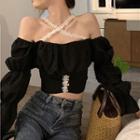 Off-shoulder Lace Panel Cropped Blouse