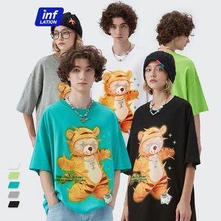 Unisex Reflective Printed Loose T-shirt In 5 Colors