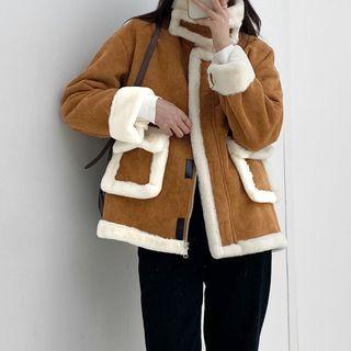 Fleece Trim Corduroy Zip-up Jacket