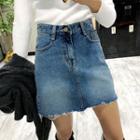 Fray-hem A-line Denim Miniskirt