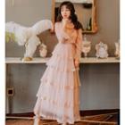 Set: Strappy Tiered Maxi Dress + Long-sleeve Blouse