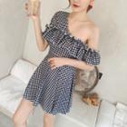 Check Short-sleeve Swim Dress
