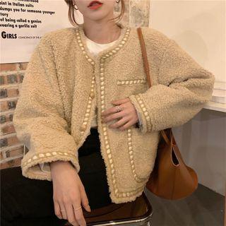 Braided Trim Faux Shearling Jacket