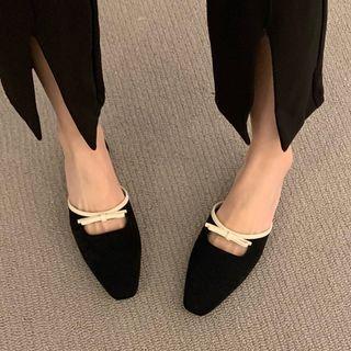 Genuine Leather Pointed Ribbon Mules
