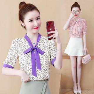 Neck Tie Short-sleeve Top