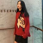 Piggy Jacquard Sweater Red - One Size