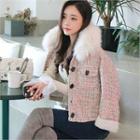 Detachable Faux-fur Collar Tweed Jacket