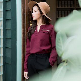 Open Placket Frill Trim Blouse