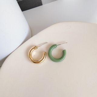 Non-matching Open Hoop Earring 1 Pair - S925 Sterling Silver Stud Earring - One Size