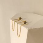 925 Sterling Silver Star Ear Stud E110 - 1 Pair - Star - Gold - One Size