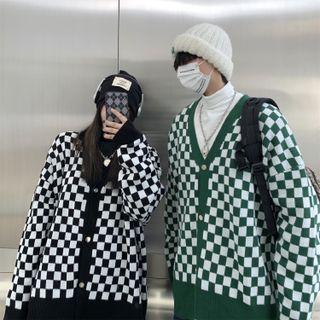 Couple Matching Checkerboard Cardigan