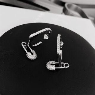 Safety Pin Drop Earring 1 Pair - Silver - One Size