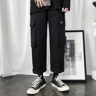 Double-pocket Plain Wide-leg Pants