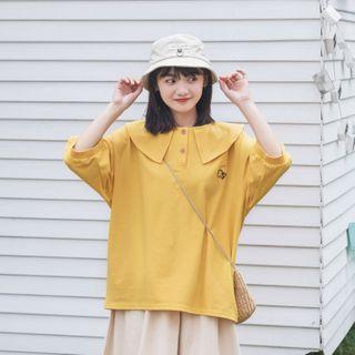 Embroidered Short-sleeve Polo Shirt Mango Yellow - One Size