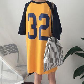 Number Print Raglan 3/4 Sleeve T-shirt Dress