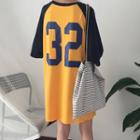 Number Print Raglan 3/4 Sleeve T-shirt Dress