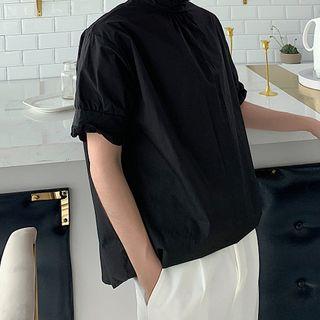 Short-sleeve Frill Neck Shirt