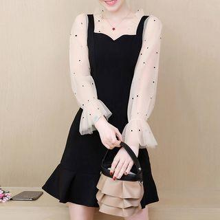 Mock Two-piece Long-sleeve Mermaid Mini Dress