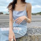 Spaghetti-strap Square-neck Satin Top