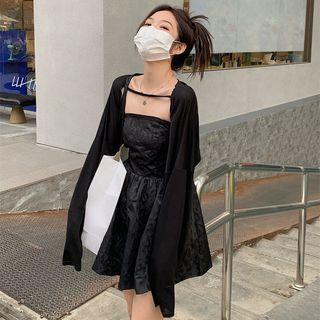 Cropped Cardigan / Strapless Mini A-line Dress