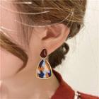 Color Block Geometric Drop Earring 1 Pair - Brown & Blue & Black & Wine Red - One Size
