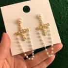 Faux Pearl Cross Drop Earring 1 Pair - Earrings - One Size