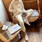 Hooded Pullover & Jogger Pants Fleece Set Cream - One Size