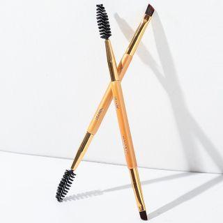 Dual Head Eyebrow Makeup Brush Black & Gold - One Size