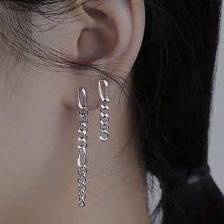 Chain Drop Earring With Earplugs - 1 Pair - Asymmetric Chain Earring - Silver - One Size