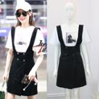 Short-sleeve Printed T-shirt/buttoned Jumper Dress