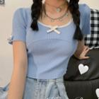 Bow Accent Short-sleeve Crewneck Knit T-shirt