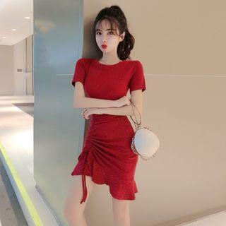 Glitter Short-sleeve Sheath Dress