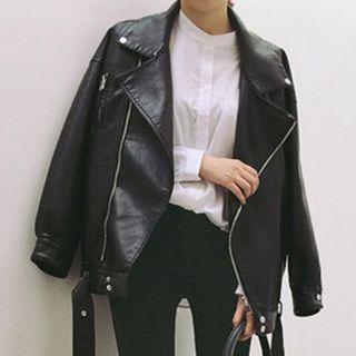 Long-sleeve Pu Jacket Black - One Size