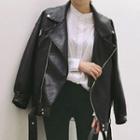 Long-sleeve Pu Jacket Black - One Size