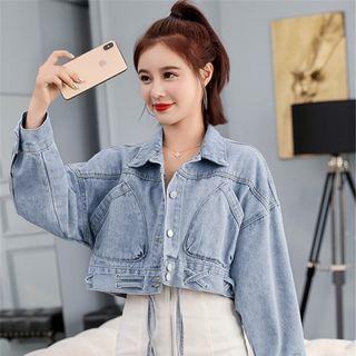 Long-sleeve Lace Up Cropped Denim Jacket
