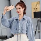 Long-sleeve Lace Up Cropped Denim Jacket