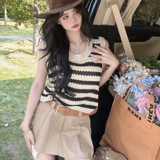 Striped Sweater Vest / A-line Skirt