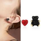 Non-matching Rhinestone Stud Earring 1 Pair - Silver Stud - Black & Red - One Size