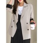 Contrast-lining Double-button Check Blazer