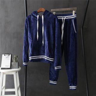 Set: Contrast Trim Pleuche Hoodie + Jogger Pants