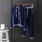 Set: Contrast Trim Pleuche Hoodie + Jogger Pants