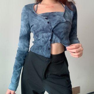 Set: Tie-dyed Camisole Top + Cardigan